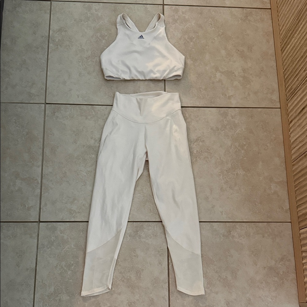 Adidas Women's Cream Leggings and Sports Bra Set